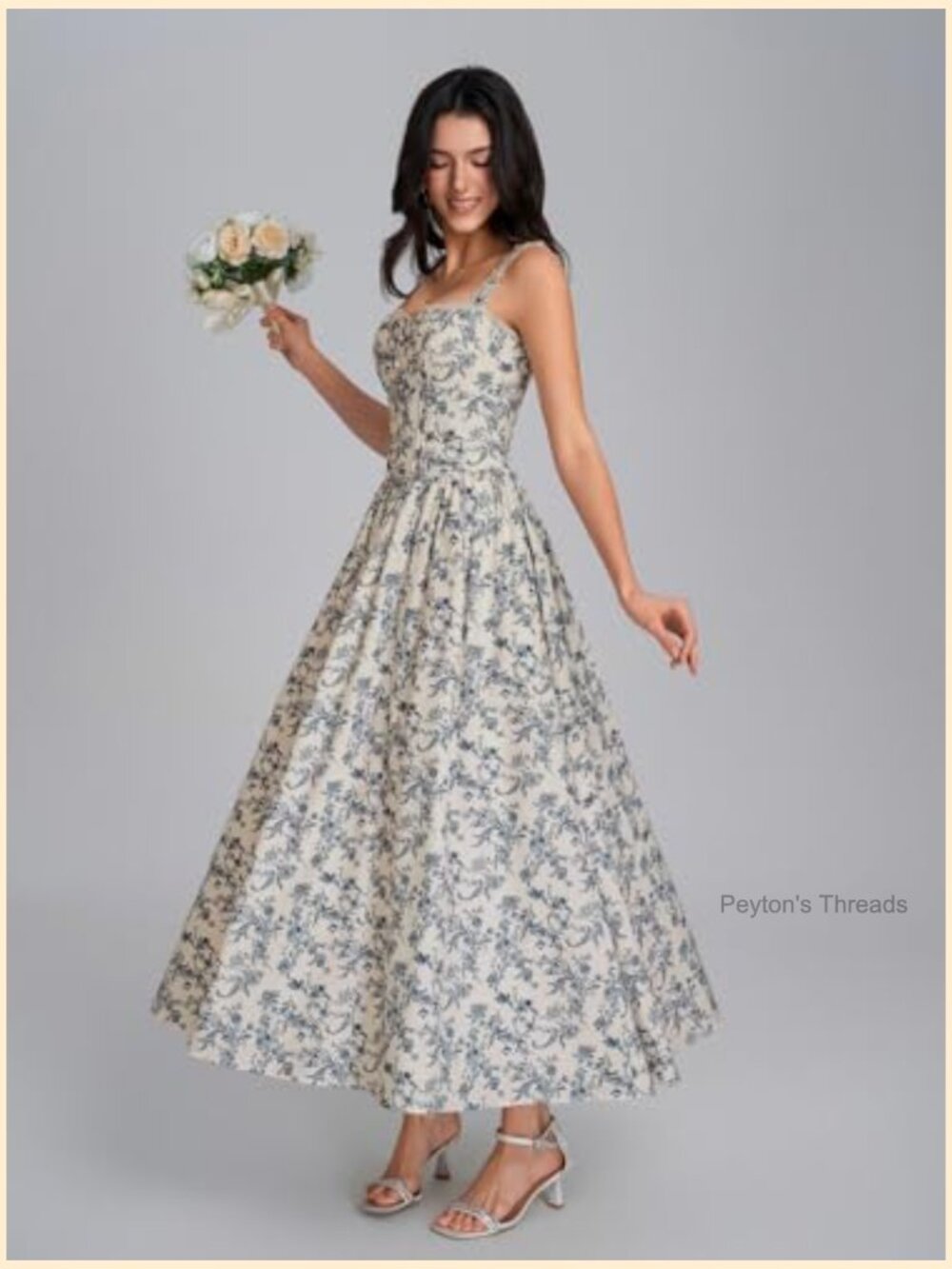 Women Midi Dress Flowy Lace Smocked Corset A-Line with Pockets - Picture 3 of 7